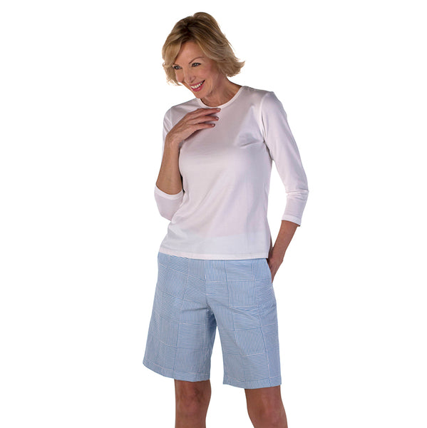 Women's Bermuda Shorts - Blue Seersucker